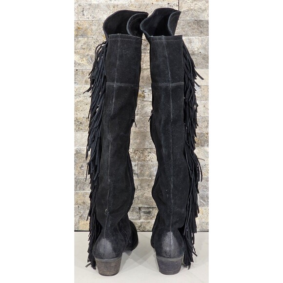 Naughty Monkey Suede Boots Over the Knee Fringe Black Boho Biker Western 8.5 - Picture 4 of 16